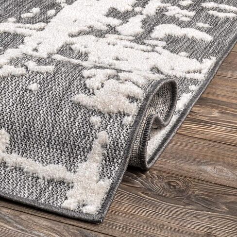 سجادة NuLOOM Adley بخطوط مجردة مزخرفة للأماكن الداخلية/الخارجية، 2' 6'' x 12'، رمادي، مستطيلة in Saudi Arabia