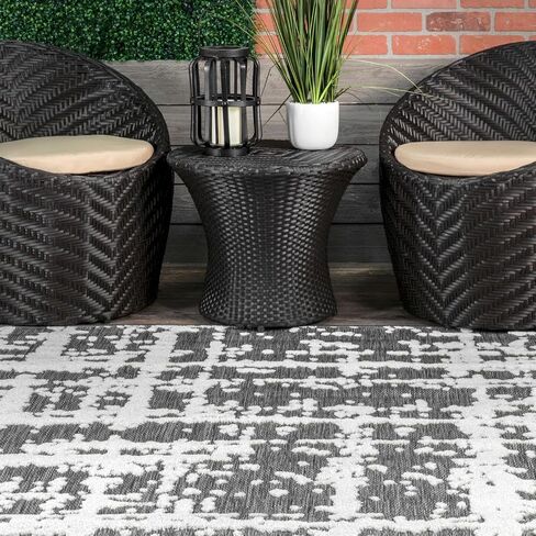 سجادة NuLOOM Adley بخطوط مجردة مزخرفة للأماكن الداخلية/الخارجية، 2' 6'' x 12'، رمادي، مستطيلة in Saudi Arabia
