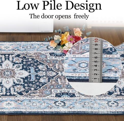 IMINROME Boho Washable Area Rug 4x6 Rug Traditional Medallion Rug Soft Oriental Distressed Accent Rugs for Living Room Dining Room, Non-Slip Non-Shedding Low-Pile Entryway Rug Floor Carpet, Blue 4x6 in Saudi Arabia