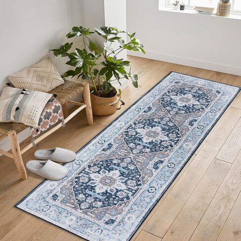 IMINROME Boho Washable Area Rug 4x6 Rug Traditional Medallion Rug Soft Oriental Distressed Accent Rugs for Living Room Dining Room, Non-Slip Non-Shedding Low-Pile Entryway Rug Floor Carpet, Blue 4x6 in Saudi Arabia