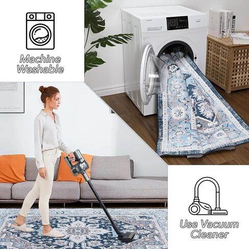 IMINROME Boho Washable Area Rug 4x6 Rug Traditional Medallion Rug Soft Oriental Distressed Accent Rugs for Living Room Dining Room, Non-Slip Non-Shedding Low-Pile Entryway Rug Floor Carpet, Blue 4x6 in Saudi Arabia