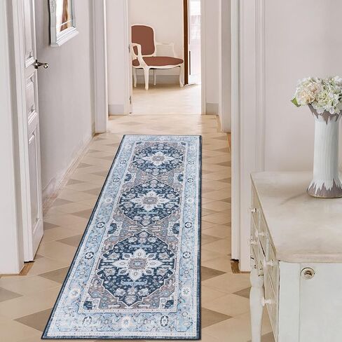 IMINROME Boho Washable Area Rug 4x6 Rug Traditional Medallion Rug Soft Oriental Distressed Accent Rugs for Living Room Dining Room, Non-Slip Non-Shedding Low-Pile Entryway Rug Floor Carpet, Blue 4x6 in Saudi Arabia