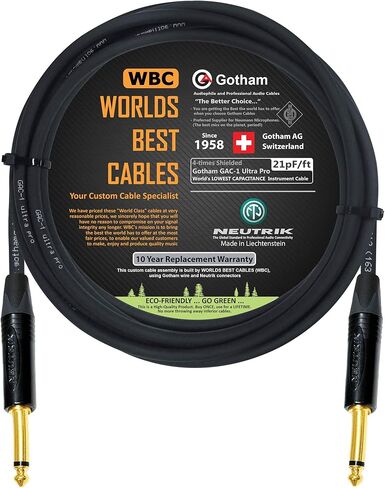 10 أقدام - Gotham GAC-1 Ultra Pro - كابل أداة جيتار باس ممتاز منخفض الغطاء (21 pf/F) - مع موصلات TS ذهبية مستقيمة إلى مستقيمة ¼ بوصة (6.35 مم) - مصنوعة خصيصًا من أفضل الكابلات في العالم in Saudi Arabia