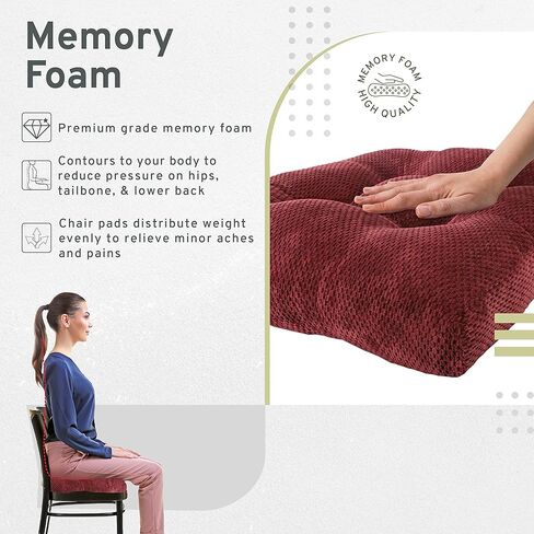 وسادة كرسي Arlee Memory Foam مضادة للانزلاق، عدد 2 (عبوة من 1)، عنابي in Kuwait