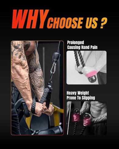 حبل سحب للأسفل من مانويكلير لثلاثية الرؤوس والظهر والأكتاف، مرفق كابل حبل ثلاثي الرؤوس، ملحقات حبل الكابل لصالة الألعاب الرياضية والمنزل مع ثبات محسن للقبضة in Kuwait