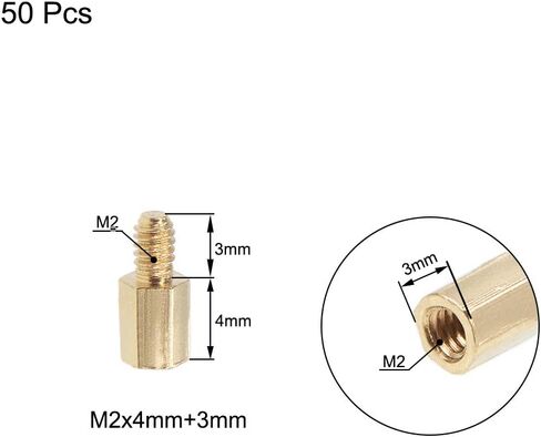 Uxcell M2x4mm+3mm ذكر-أنثى نحاس سداسي PCB اللوحة الأم فاصل المواجهة لطائرة بدون طيار FPV كوادكوبتر، الكمبيوتر ولوحة دوائر كهربائية 50 قطعة in Saudi Arabia