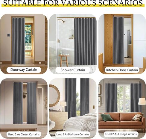 NICETOWN Accordion Blackout Door Curtains for Doorway, Thermal Insulated Privacy Closet Curtains Room Divider Sliding Door Shade for Living Room/Bathroom/Bedroom, 1 Panel with Hooks, W38 x L80, Grey in Saudi Arabia