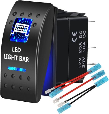 AUKA LED ضوء شريط الروك التبديل للماء 12V / 20A 24V / 10A، 5Pin SPST ON-Off تبديل التبديل الأزرق LED الضوء، مع مجموعة أسلاك العبور لسيارة شاحنة البحرية قارب مقطورة 4x4 قافلة RV SUV ATV UTV in Kuwait