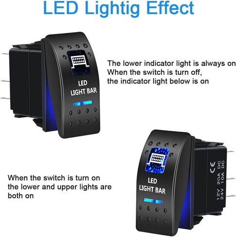 AUKA LED ضوء شريط الروك التبديل للماء 12V / 20A 24V / 10A، 5Pin SPST ON-Off تبديل التبديل الأزرق LED الضوء، مع مجموعة أسلاك العبور لسيارة شاحنة البحرية قارب مقطورة 4x4 قافلة RV SUV ATV UTV in Kuwait