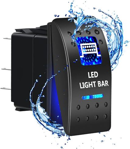 AUKA LED ضوء شريط الروك التبديل للماء 12V / 20A 24V / 10A، 5Pin SPST ON-Off تبديل التبديل الأزرق LED الضوء، مع مجموعة أسلاك العبور لسيارة شاحنة البحرية قارب مقطورة 4x4 قافلة RV SUV ATV UTV in Kuwait
