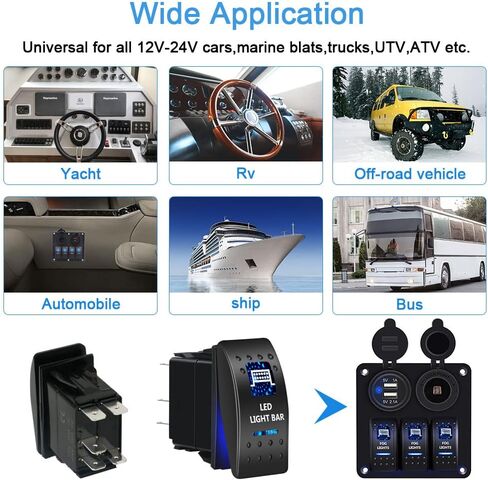 AUKA LED ضوء شريط الروك التبديل للماء 12V / 20A 24V / 10A، 5Pin SPST ON-Off تبديل التبديل الأزرق LED الضوء، مع مجموعة أسلاك العبور لسيارة شاحنة البحرية قارب مقطورة 4x4 قافلة RV SUV ATV UTV in Kuwait