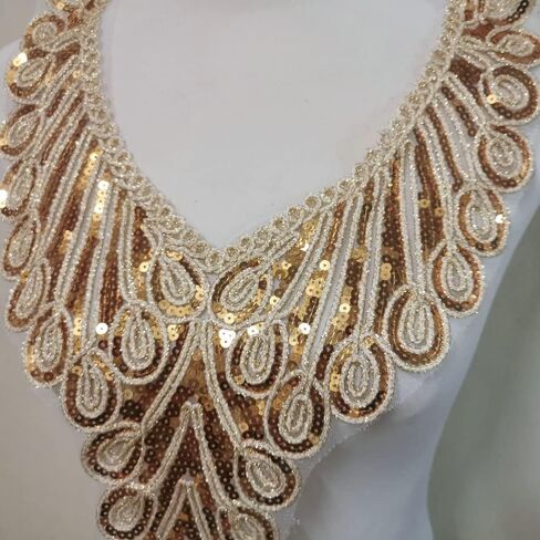1pc Gold Embroidery Ethnic Style Collar Venise Sequin Floral Embroidered Applique Lace Neckline Collar Garment Accessories (Color w) in Kuwait