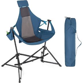 Hammock Camping Chair, Folding Outdoor Rocking Chair, Heavy Duty Portable Camp Chair with Cup Holder and High Back for Adults Capacity-350lbs