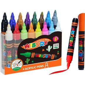 YPLUS Super Capacity Acrylic Paint Pens Markers, 16 Colors Big Acrylic Painting Pens Set, DIY Art Craft for Glass, Rock, Wood, Egg, Stone, Metal, Art Supplies