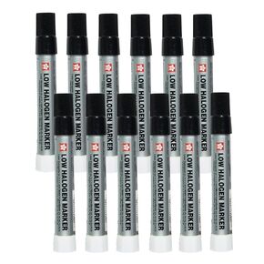 SAKURA Marking Pen, Low Halogen Solid Paint, 12 Pack - Permanent, Waterproof, Fade & Chemical Resistant - Chisel Tip - Black - Marker for Steel and Metal - Industrial