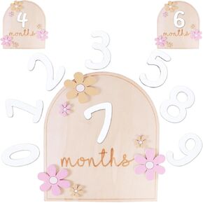 Baby Wooden Monthly Milestone Card, Double-Sided Monthly Milestone Discs - Newborn Photography Props to Document Baby's Growth - 6.2"X5.5" in Baby Announcement Sign