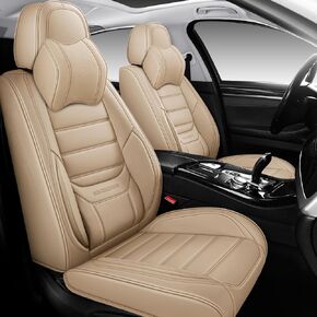 Full Coverage Faux Leather Car Seat Covers with Memory-Foam Neck Pillows Universal Fit for Cars,Trucks,SUVs with Waterproof Leatherette in Automotive Seat Cover Accessories