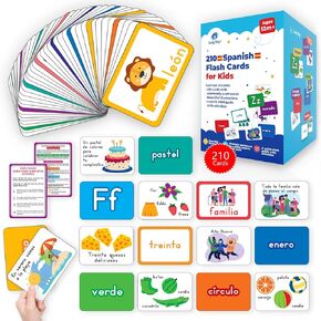 210 Spanish Flash Cards for Kids, Toddlers 1-3, Babies, Learning Spanish for Kids, Tarjetas Didácticas En Español, Spanish Flashcards, ABC, Vocabulary, Phrases with Pictures, Verbs - Simply Magic