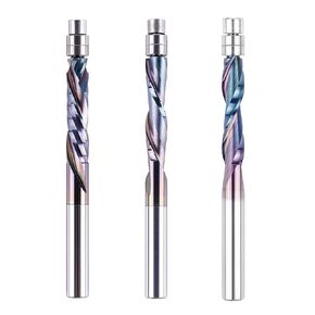 SpeTool 3PCS Spiral Flush Trim Router Bits Set 1/4 Inch Shank with TAC Coated, Solid Carbide Downcut Upcut Compression Spiral Bit with Bearing for Trimming Wood