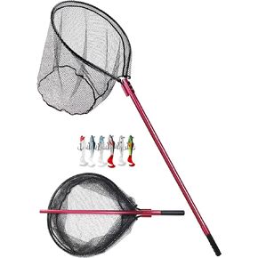 Large Fishing Net Rubber Fishing Net Large Heavy Duty Extra Large Landing Net for Saltwater Aluminum Fishing Net Telescoping Handle with 6pcs Soft Jig Swimbait, Extends to 72-94in