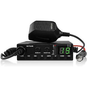 Retevis MB2 AM/FM CB Radio, Professional CB Radio Kit, with 45 Inch Magnetic Mount CB Antenna, 40 Channels, Squelch Knob, Channel 9/19, External Speaker Jack, Easy to Operate, Travel Essentials, Black