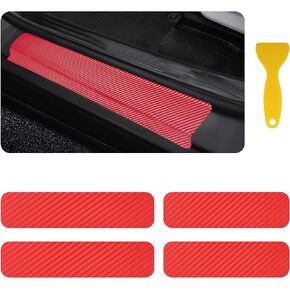 4PCS Car Door Sill Protector with Scraper,Carbon Fiber Car Door Protector Edge Guards for Front Rear Door Sills,Universal Anti-Scratch Car Door Threshold Strips (3D Black)