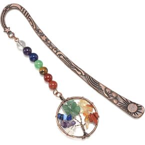 Vintage Heart Chakra Crystal Bookmark Crystals Gemstone Life Tree Pendant Charm Book Marker Gift