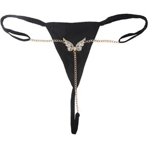 المرأة مثير كريستال G- سلسلة ثونغ حجر الراين حرف T الظهر البطن الخصر سلسلة الملابس الداخلية البسيطة الجسم الحلي (الولايات المتحدة، ألفا، حجم واحد، عادي، عادي، الجناح الذهبي) in Kuwait