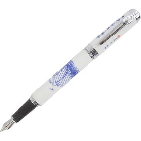 Gullor Luxury Fountain Pen Jinhao 950 Blue and white porcelain with Chinese CALLIGRAPHY and Boat Medium Nib 18KGP