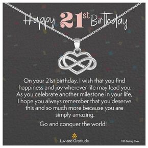 Cool 21st Birthday Gifts for Woman, Sterling Silver Infinity Heart Necklace with Message Card, Luxury Gift Packaging Included with Every Order