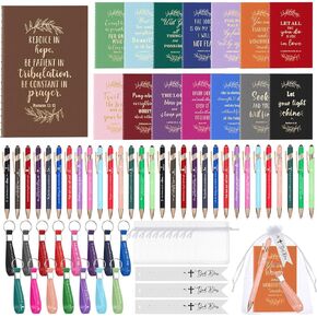 150 Pcs Christian Gifts Set Bulk for Women Include 30 Bible Verse Notebooks 30 Inspirational Bible Ballpoint Pens 30 Silicone Keychains with Organza Bags for Prayer Church Baptism