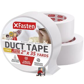 XFasten Duct Tape, White, 2-Inches x 35-Yards, Pack of 3 Yellowing Resistant and Conformable