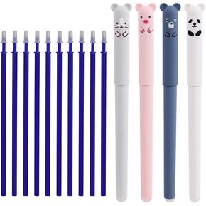 RIANCY 0.4mm Erasable Gel Pens,12 Pack Cute Cartoon Animal Rollerball Gel Ink Pens Refillable Pens for Adult Writing Kids Calligraphy Note Taking (12 Black Ink)