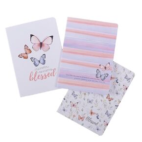 Christian Art Gifts Peach Purple Butterfly Scripture Notebook Set Thankful Grateful Blessed John 1:16 Bible Verse