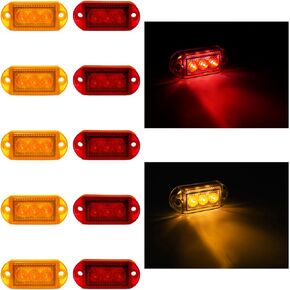 Side Marker Lights 4Pcs Red Amber DC 12V 24V IP65 Waterproof Clearance Light for Truck Trailer (2 Amber + 2 Red)