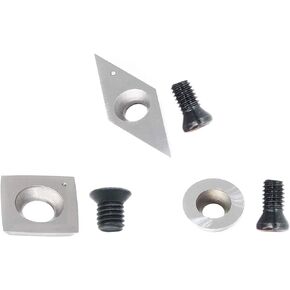 3pcs Carbide Turning Inserts Cutters Set for Indexable Lathe Turning Tool Holder Insert Replacement of Round 12mm Square 15mm Diamond 32mm with Sharp Point Fit for AT03 Woodturning Tool Set