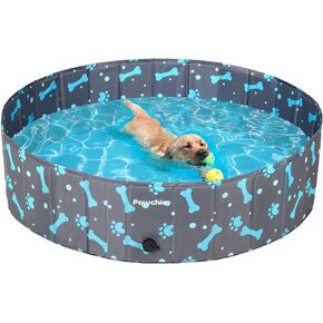 حمام سباحة للكلاب قابل للطي من PAWCHIE - حوض استحمام محمول قابل للطي من مادة PVC للحيوانات الأليفة للكلاب الكبيرة والقطط والأطفال مقاس 63 بوصة × 12 بوصة in Kuwait