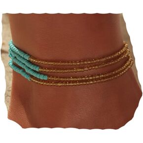 Bohemia Beaded African Multicolor Rainbow Anklets Bracelets Glass Bead Anklet Bracelet Elastic Foot and Hand Chain Summer Foot Jewelry for Women and Girls in Kuwait