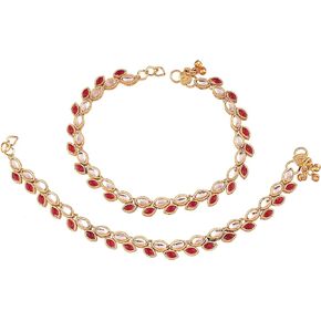 I Jewels 18k Gold Plated Indian Wedding Bollywood Style Stone Anklet/Payal Barefoot Jewelry for Women (A024-27-29)