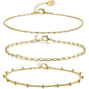 Gold Layered Anklets Women Heart Ankle Bracelet Charm Beaded Dainty Foot Jewelry for Women and Teen Girls Summer Barefoot Beach Anklet