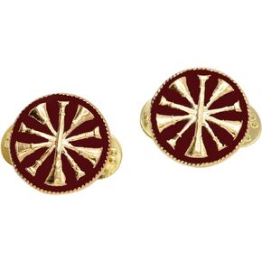 Smith & Warren Red Five crossed Fire Chief Bugles On Round Disc Collar Insignia Gold Finish Fire Uniform Pin
