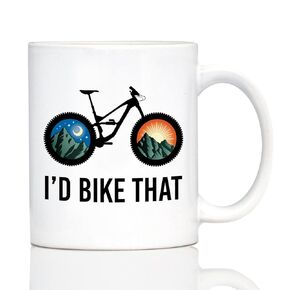 I'd Bike That Coffee Mug - Bicycle Themed Decor and Gifts for Mountain Bikers - 11oz White Ceramic Mug