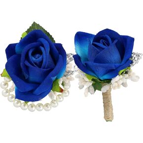 Red Rose Wrist Corsage for Brides Red Christmas Corsage and Red Groom Boutonniere Set for Wedding Party Prom Rose Corsage Pack of 2