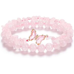 Top Plaza Amethyst Bracelet Healing Crystal Stone Bracelet for Women Girls 8mm Crystal Beads Butterfly Charms Stretch Bracelet Handmade Energy Gemstone Bracelet Jewelry