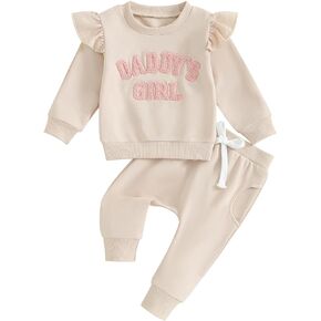 Fall Baby Girl Clothes Ruffle Sleeve Sweatshirt Top Solid Casual Pants 2Pcs Toddler Girl Sweatsuit Winter Clothing