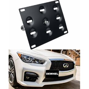 Dewhel JDM Front Bumper Tow Hook License Plate Mount Bracket Holder Tow Hole Adapter Bolt On for 14-16 Infiniti Q50 Sedan