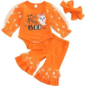 3Pcs Baby Girl Daisy Outfits Mesh Patchwork Romper Bodysuit Floral Flared Pants Set Cute Infant Fall Winter Clothes