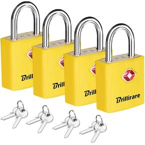 4 Pack TSA Approved Luggage Locks with Keys, Travel Padlock, Zinc Alloy Waterproof Keyed Lock, TSA Outdoor Metal Lock for Lockers, Bags, Backpack, Gym, Gate-Yellow