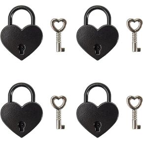 X Hot Popcorn 4 قطع معدنية صغيرة على شكل قلب قفل صغير مع مفتاح لتخزين المجوهرات وكتاب المذكرات، أسود in Kuwait