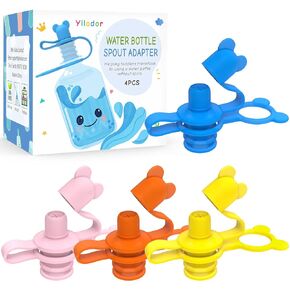 Silicone Water Bottle Cap for Toddlers, 28mm No Spill Bottle Top Spout Replacement, Kids Travel Essentials - Help Toddler Baby Transition Bottles, BPA Free, Leakproof, Reusable, 4 Pack